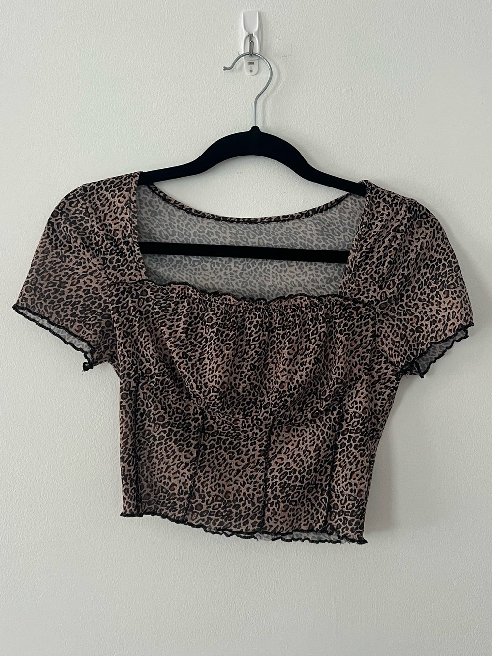 Leopard Print Square Neck Crop Top - Brown